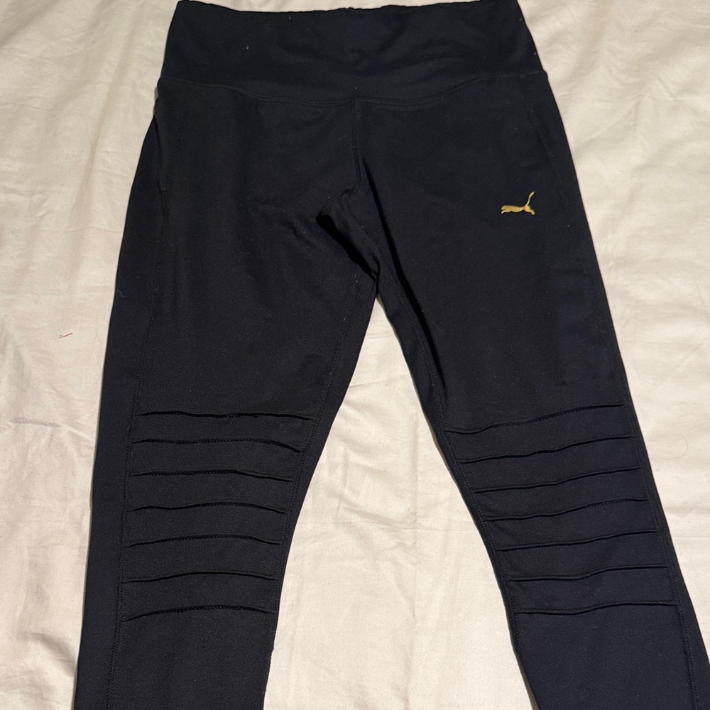 Puma Black Leggings with Moto & Gold Accent